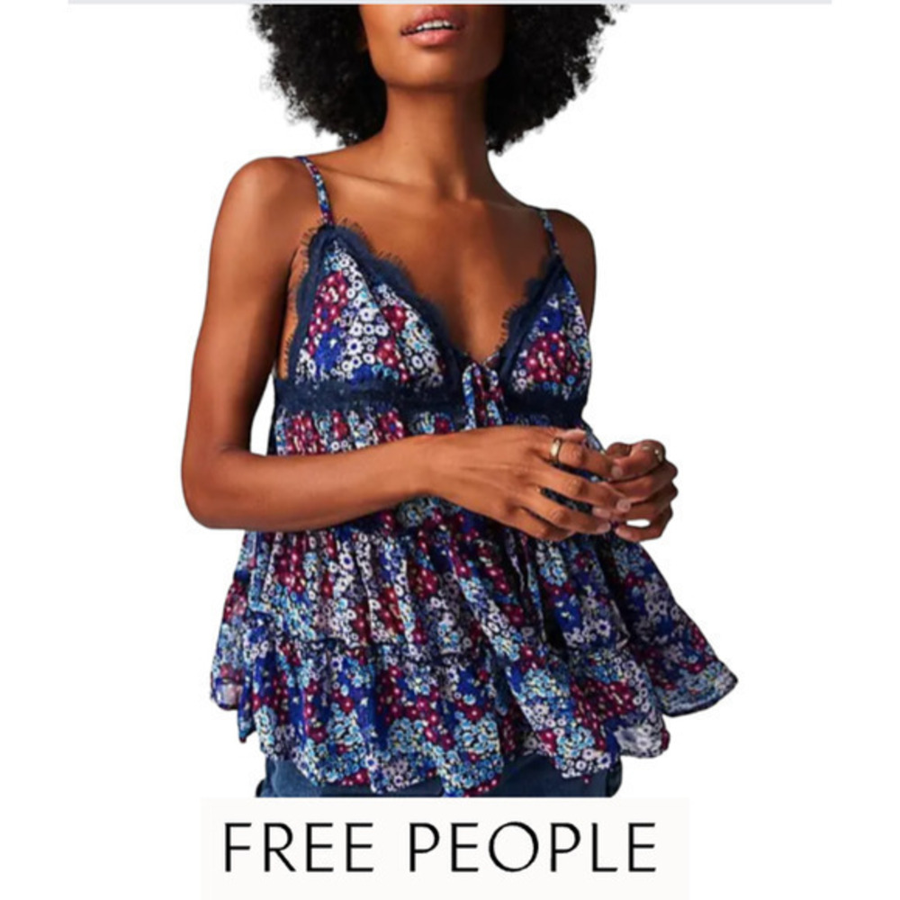 Free People Merrie's Garden Top Dark Teal Combo Small‎ NWOT
